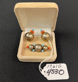 Sterling Silver Mexican Broach and Earrings