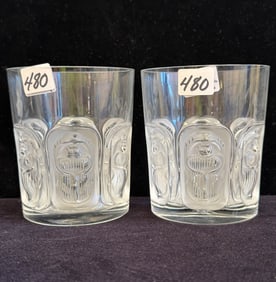 Pair of Signed Lalique Tumblers with Scarabs