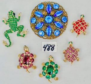 Rhinestone Jewelry Lot to Include Turtles and Frogs