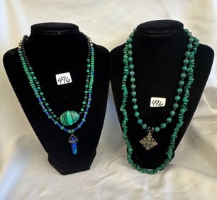 Lot of Four Malachite Necklaces