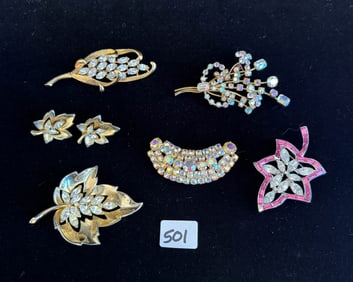 Lot of Rhinestone Brooches and More