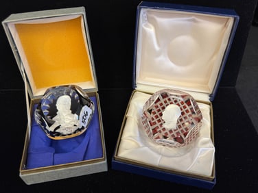 Two Baccarat Paperweights- Eisenhower & Monroe