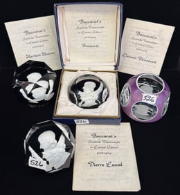 4 Baccarat Sulphite Cameo Paperweights - Pierre Laval, 2 Napoleon Bonaparte, & Eleanor Roosevelt