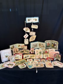 43 Victorian Silk Fringe Greeting Cards C1880's, Christmas, More!
