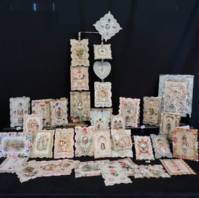 34 Victorian Fancy Valentines Cards c1870's-1900