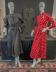 3 VIctorian Calico Dresses c1880's