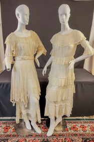 2 Edwardian White Net and Lace Lawn Dresses