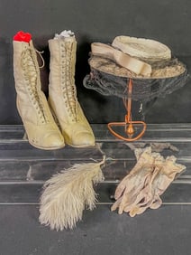 Victorian High Lace up Boots, Hat and Silk Gloves