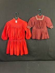 2 1890's Red  Wool Children's Dresses
