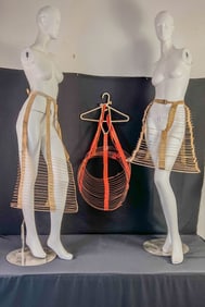 3 1860's Wire Bustles , Unusual Striped Bustle