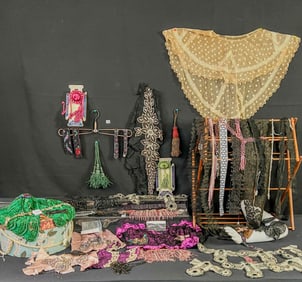 Victorian Group of Beadwork, Hand Made Lace, Trims, Findings and More!