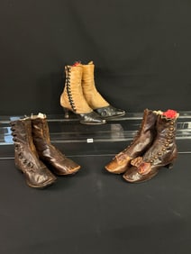 3 Pairs of Early V ictorian High Lace Up and  Button Shoes