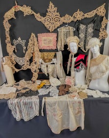 Extrordinary Group of Women's Victorian Lace Collars, Dickies,  bonnets,m Handerkerchiefs, More!