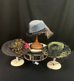 3 1930's Fancy Straw Hats, Hatbox