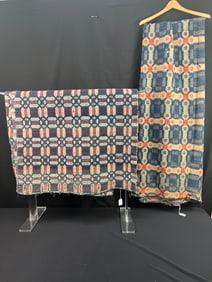 2 Hand Loomed Jacquard Coverlets C 1850's