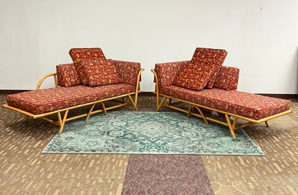 Pair of Art Deco Rattan Chaise Lounges c.1940's