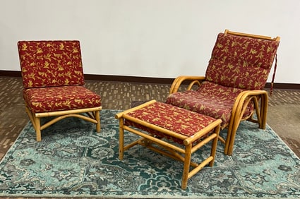 Art Deco Rattan Chairs and Ottoman C.1940's