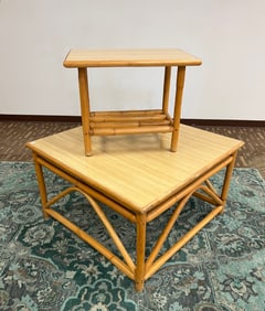 2 Art Deco Heywood Wakefield style Rattan Tables c.1940's
