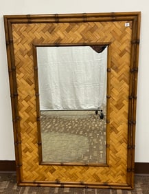MCM Wall Mirror with Bamboo Carved Wood Frame