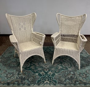 2 Arts and Crafts Wicker Wing Back Magazine Chairs c.1910-1920's