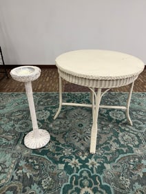 Arts and Crafts Wicker Round Table and Plant Pedestal c.1900-1910