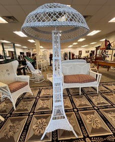 Lloyd Loom Eiffel Tower Base Whicker Floor Lamp C. 1920's