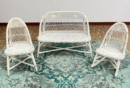 3 Pcs. 1920's Lloyd Loom Child Sized Wicker Set