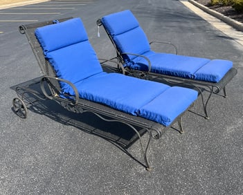 Salterini Style Pair of Wrought Iron Chaise Lounges