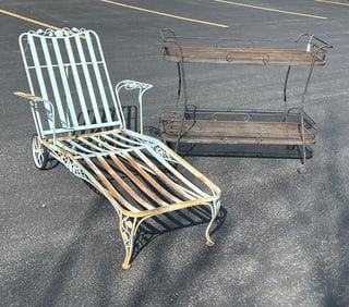 VIntage Garden Group , 1970's Rolling Bar Cart and 40'Chaise Lounge