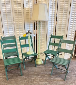 1920's group  of Furniture, 5 Folding Chairs, 2 lamps