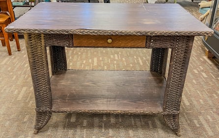 Antique Wicker single Drawer Library Table C1910