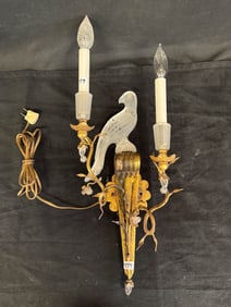 Fancy Double Armed Wall Sconce with Glass Bird