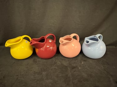 4 Art Deco Water Pitchers by Hall & Others