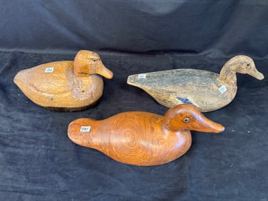 3 Hand Carved Wooden Duck Decoys