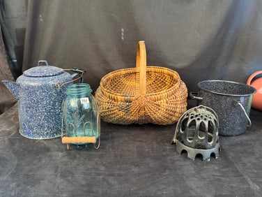 Primitives to Include Basket, String Holder & Fruit Jar
