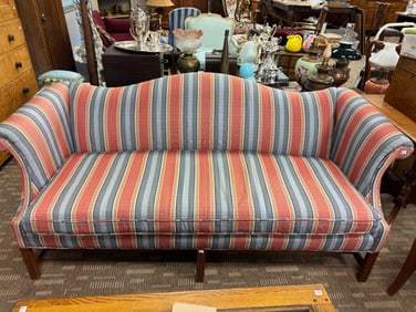 Contemporary Mahogany Camelback Sofa