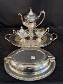1920s Silver Plate Coffee Set with Tray & Covered Vegetable
