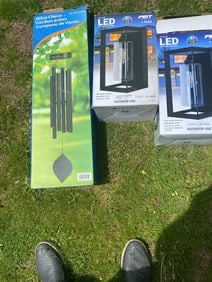 Carillion Garden WindChime and 2 LED Feit Outdoor Lanters, New