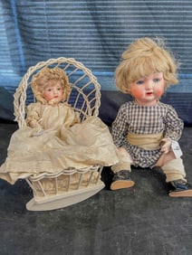 2 Bisque Head Japanese Antique Dolls