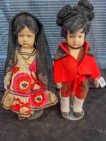 Pair of Lenci Series 300 Felt Ethnic Spanish Dolls c. 1929
