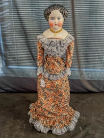 Victorian China Head Doll with Unusual Hairstyle