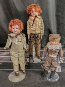 3 Victorian Bisque Head Boy Dolls