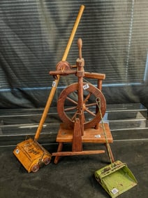 Folk Art Handmade Child's Spinningwheel c.1944, Bissel Midget Carpet Sweeper, More!