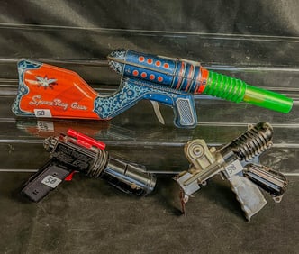 Group of Vintage Ray Guns, KO Yoshira, Buck Rogers Sonic Ray, NuMatic Capgun
