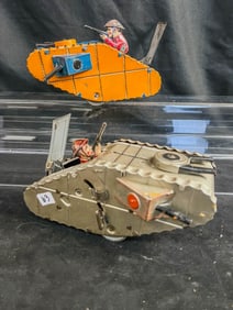 2 Antique Marx Tin Litho Wind Up Doughboy  Tanks c.1930's