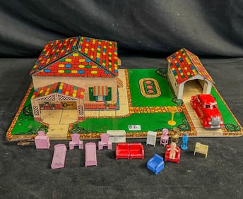 Louis Marx Rare Tin Litho Hollywood Bungalow Platform Toy c.1938