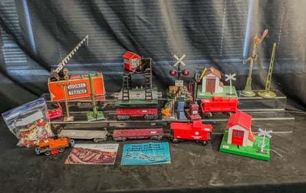 Group of tin litho and Plastic Train Accessories, Lionel, Marx, More!