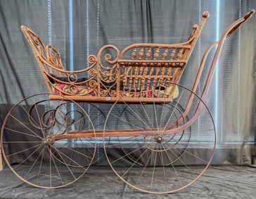 Victorian Fancy Wicker Doll Buggy c.1880's