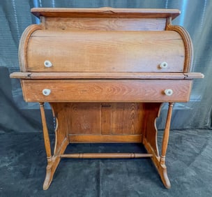 Antique Oak Toy Rolltop Desk c.