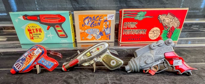 3 Retro  Rayguns in Boxes, Hubley Atomic Disdintegrator, More!